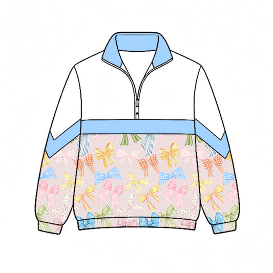 Preorder (moq 5)Baby Girls Colorful Bows Fall Zip Pullovers Top