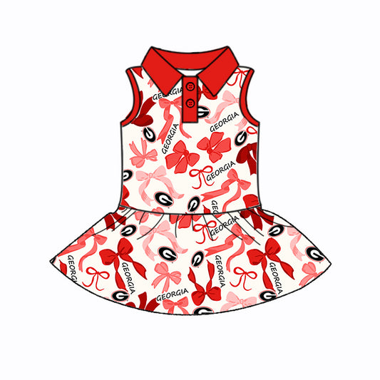 Preorder (moq 5)Baby Girls Red Sleeveless Bows Plaid Georgia Button Team Knee Length Dress