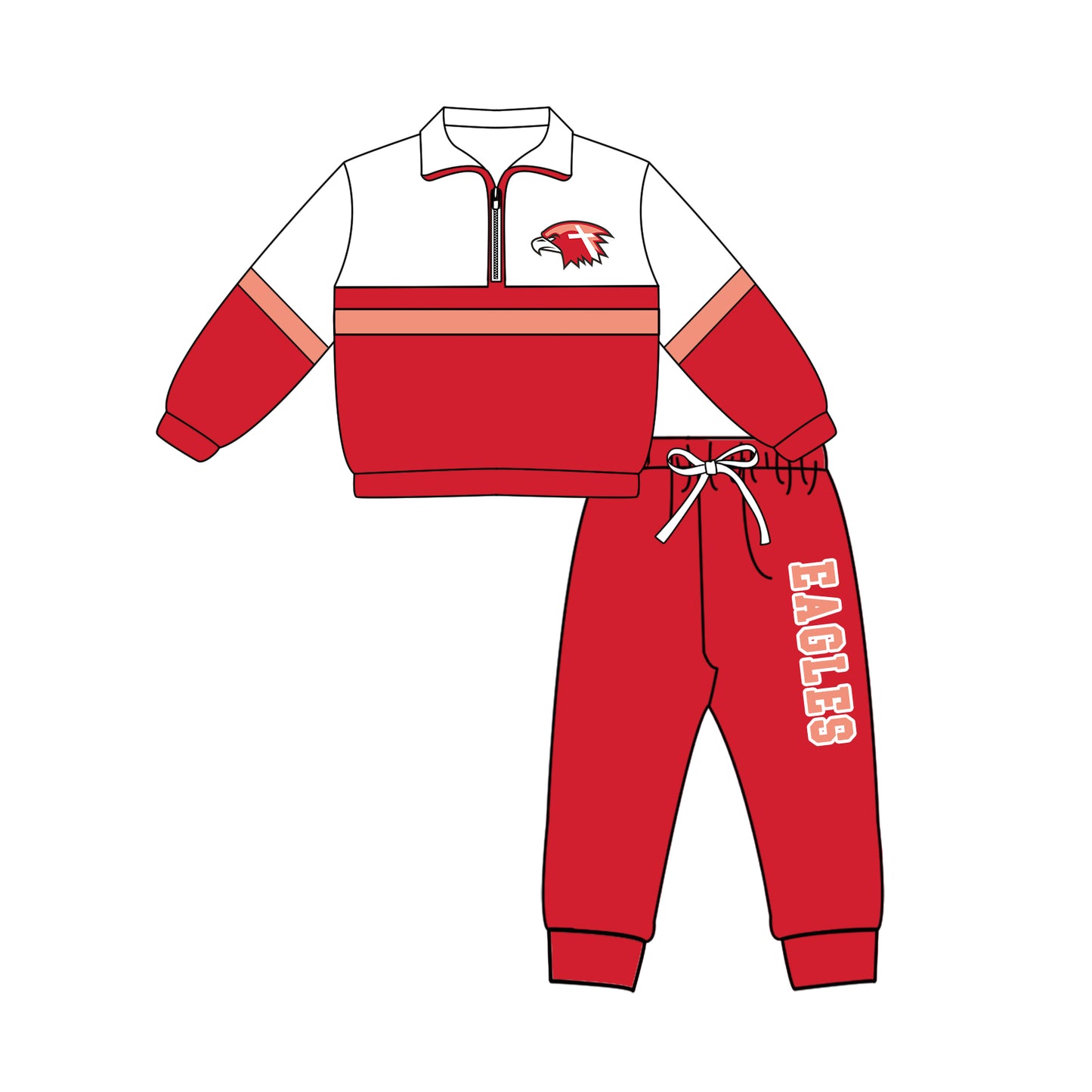 Preorder (moq 5)Baby Boys Eagles Zip Pullovers Top Jogger Pants Team Clothes Set
