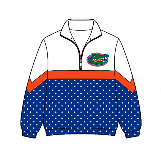 Preorder (moq 5)Baby Boys Blue Polka Dots Florida Gators Team Zip Pullovers Top