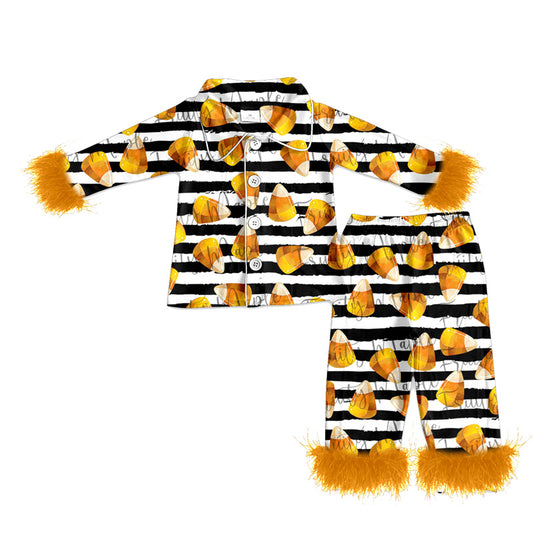 preorder(MOQ 5)Baby Girls Halloween Candy Cane Fur Top Pants Pajamas