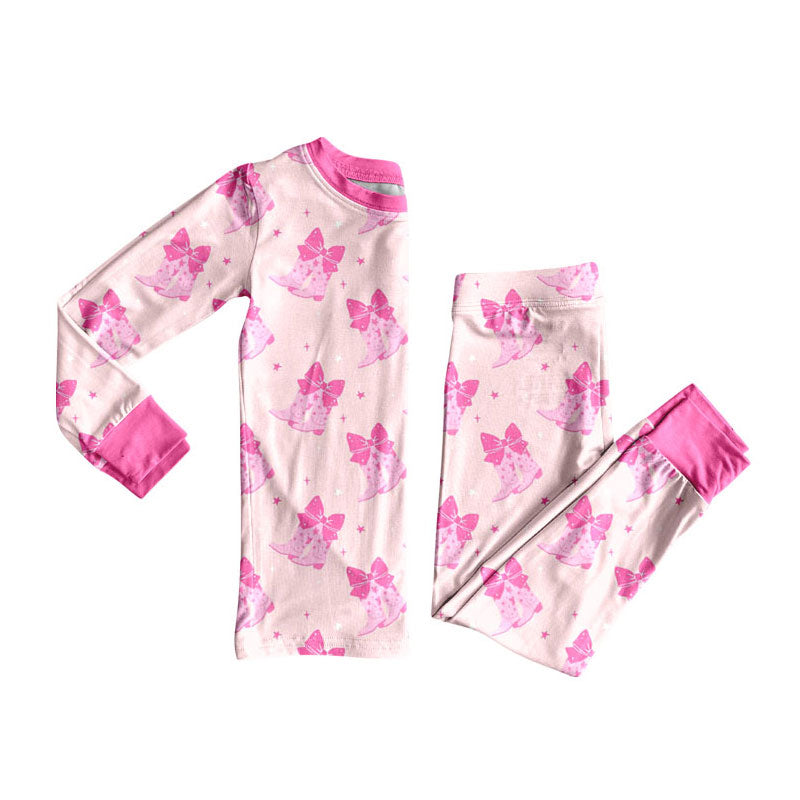 Preorder (moq 5)Baby Girls Pink Bows Boots Top Pants Valentine Pajamas Sets