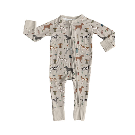 Preorder (moq 5)Baby Boys Long Sleeve Dogs Ducks Hunting Two Way Zip Convertible Rompers