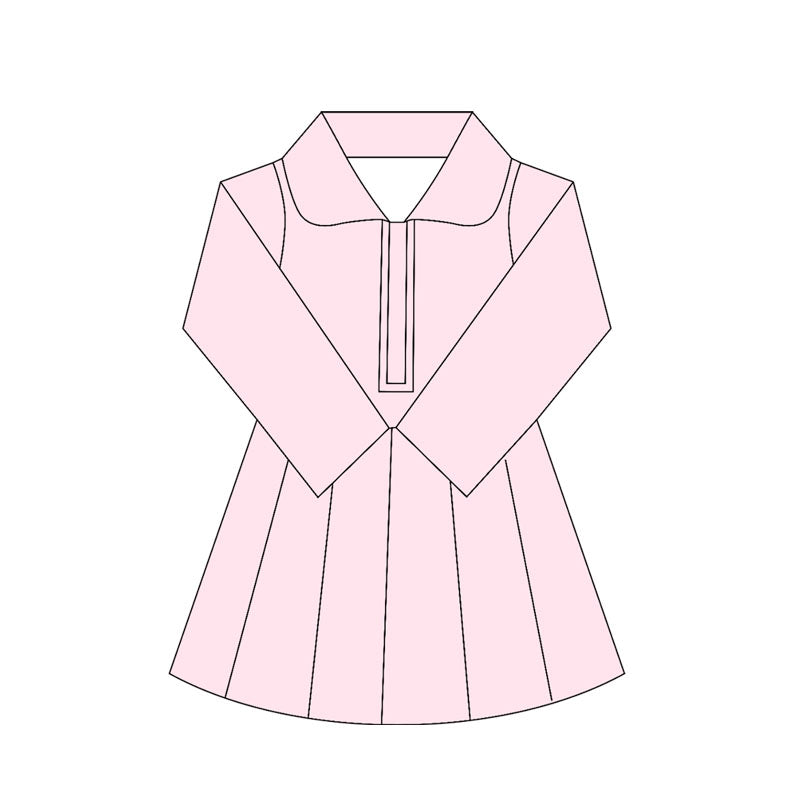 Preorder moq 10 Baby Girls Light Pink Long Sleeves Zipper Activity Wear Yoga Knee Length Dresses