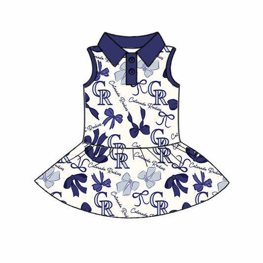 Preorder (moq 5)Baby Girls Hot Blue Sleeveless Bows Plaid CR Button Team Knee Length Dresses