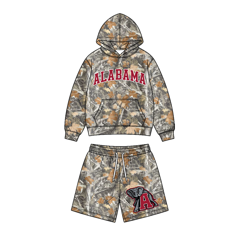 Preorder (moq 5) Baby Boys Leaves Camo Alabama Pocket Hoodie Short Team Clothes Sets