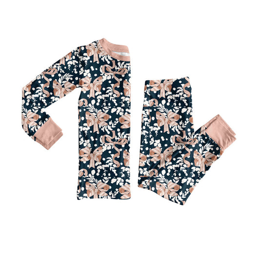 Preorder(moq 8)Baby Girls Floral Bows Top Pants Pajamas Sets