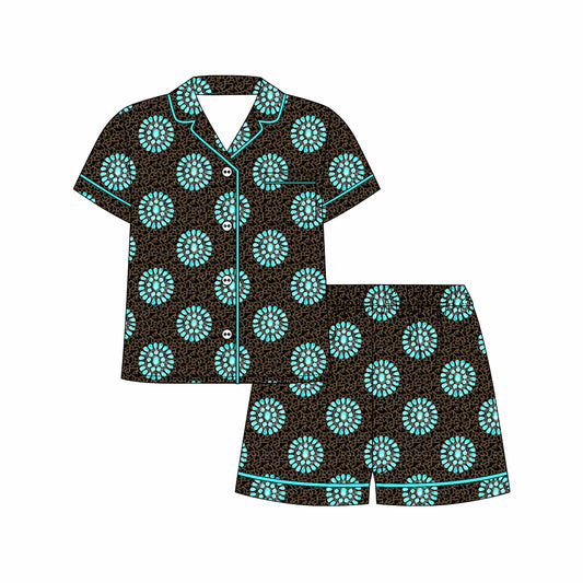 Preorder moq 5 Adult Short Sleeve Camo Turquoises Button Pockets Top Shorts Western Pajamas Sets