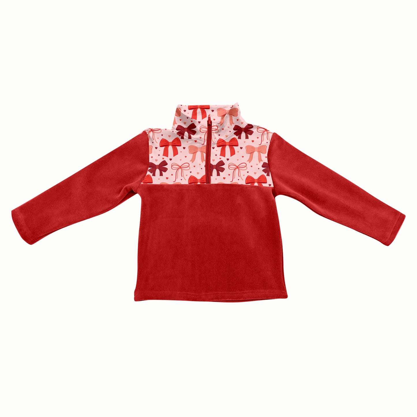 Preorder(moq 5) Baby Girls Red Hearts Bows Half Zipper Valentines Pullovers Sweater Tops