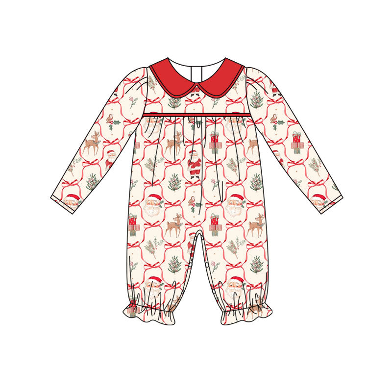 Preorder (moq 5)Baby Girls Bows Deer Gifts Checked Christmas Ruffle Pant Rompers