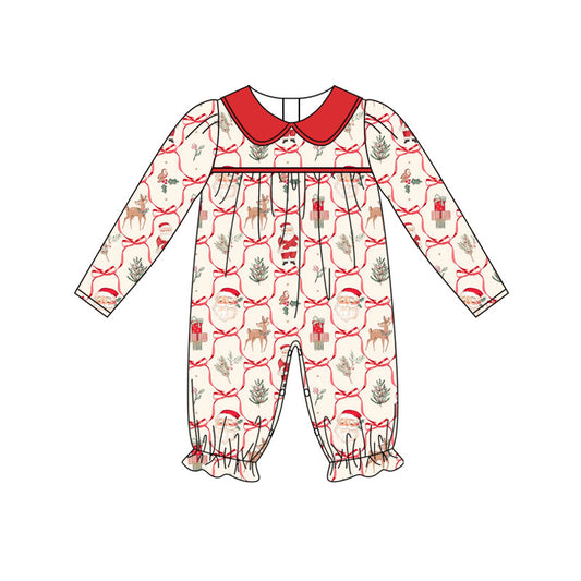 Preorder (moq 5)Baby Girls Bows Deer Gifts Checked Christmas Ruffle Pant Rompers