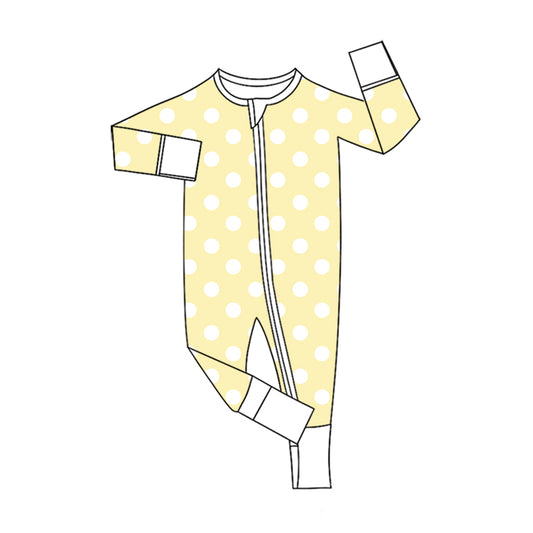 Preorder (moq 5)Baby Girls Yellow Polka Dots Two Way Zip Convertible Rompers