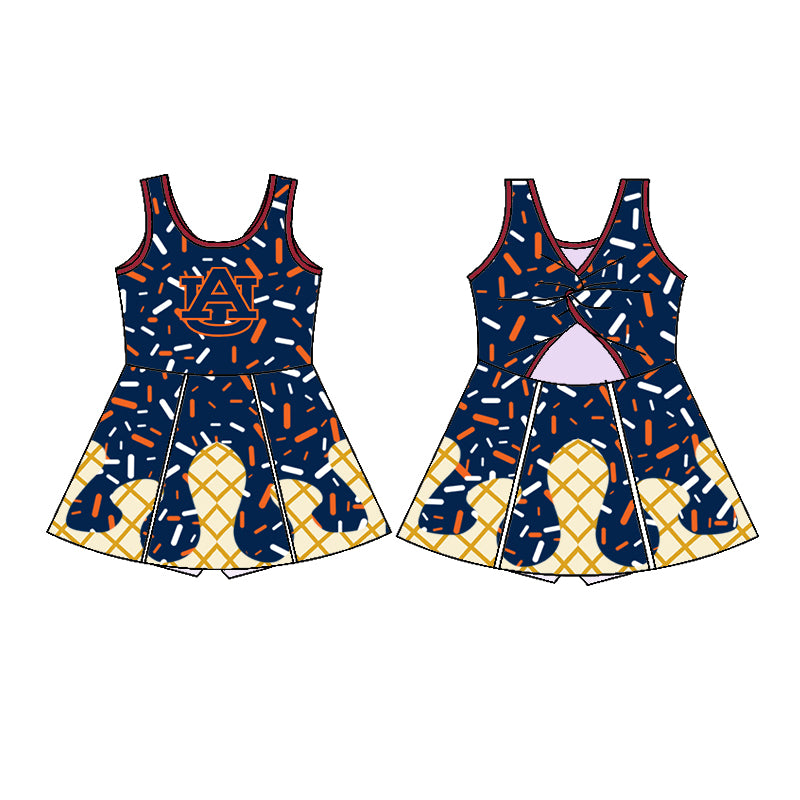 Preorder (moq 5)Baby Girls Navy Sleeveless Drip AU Shorts Team Knee Length Dresses