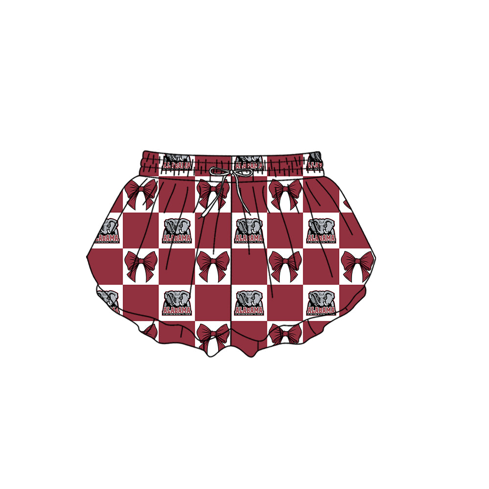 Preorder (moq 5)Baby Girls Alabama Elephants Bows Team Ruffle Shorts Bottom