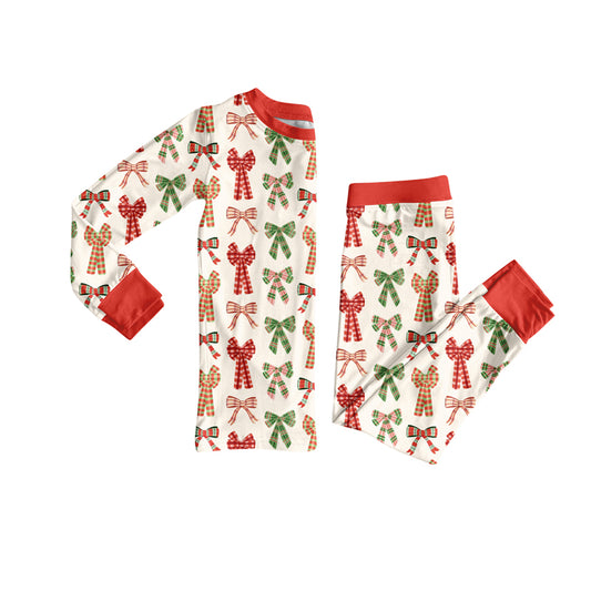 Preorder (moq 5)Baby Girls Long Sleeves Plaid Bows Plaid Top Pant Pajamas Sets