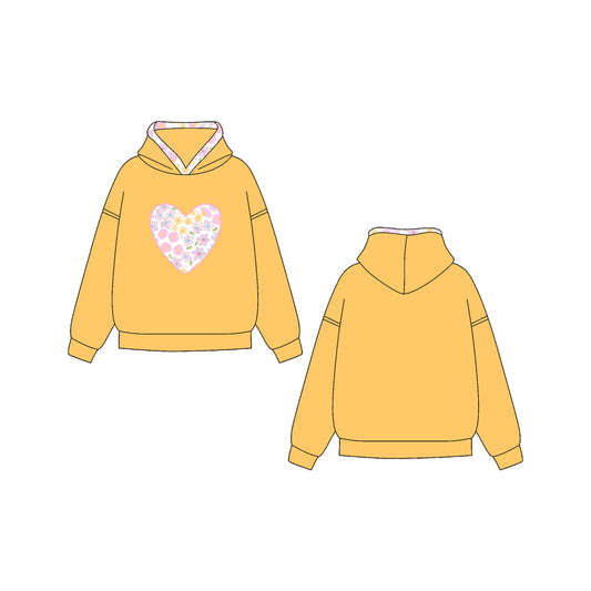 Preorder (moq 5)Baby Girls Yellow Long Sleeves Floral Hearts Hoodies Top