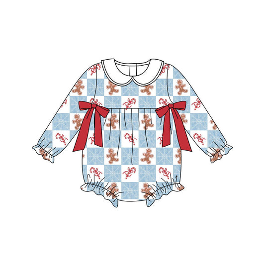 Preorder (moq 5)Baby Girls Gingerbread Candy Cane Christmas Ruffle Rompers