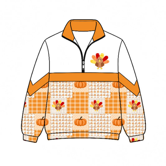 Preorder (moq 5)Baby Boys Turkey Pumpkins Cakes Thanksgiving Zip Pullovers Top