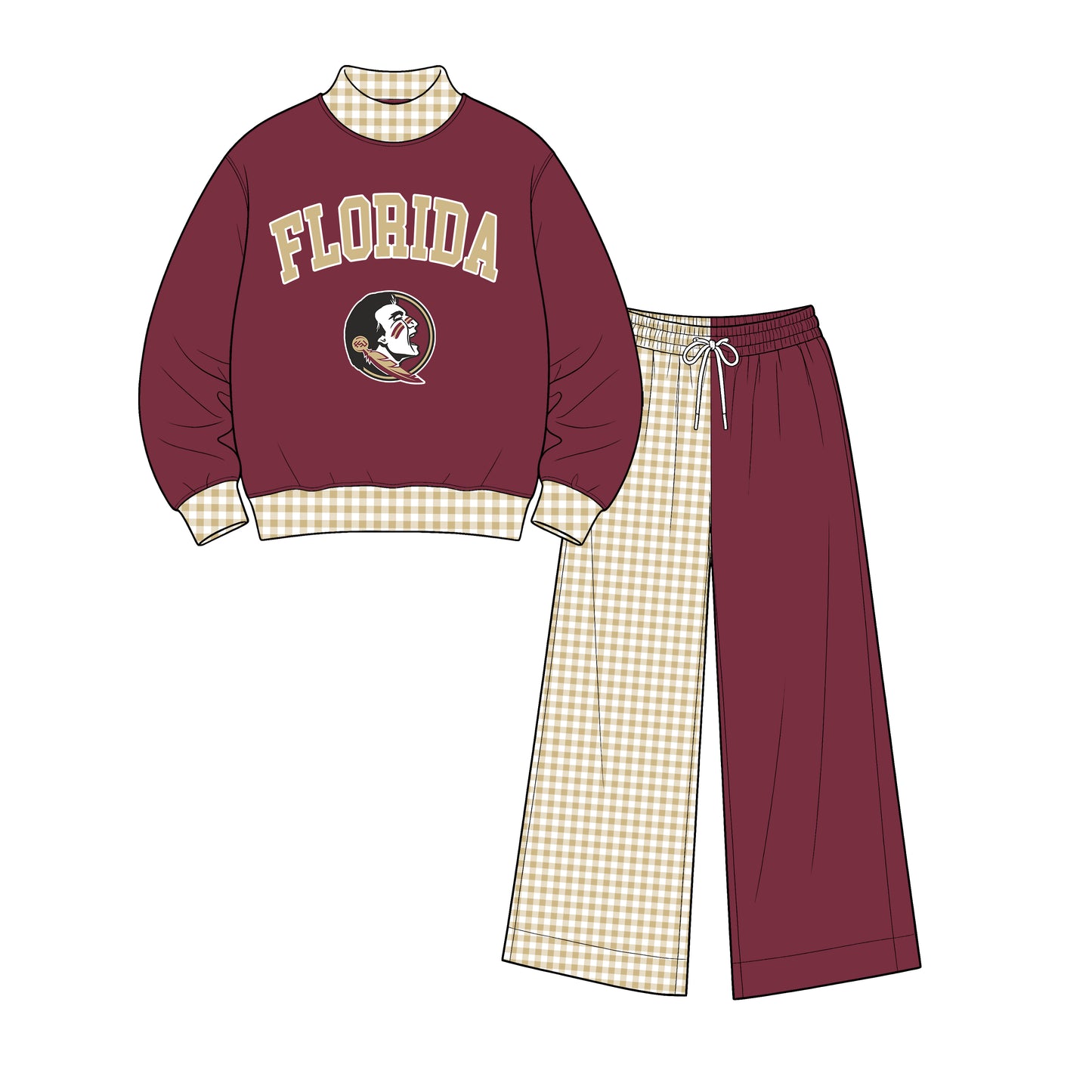Preorder(moq 5)Baby Girls Long Sleeve Florida Top Wide Pants Team Clothes Sets