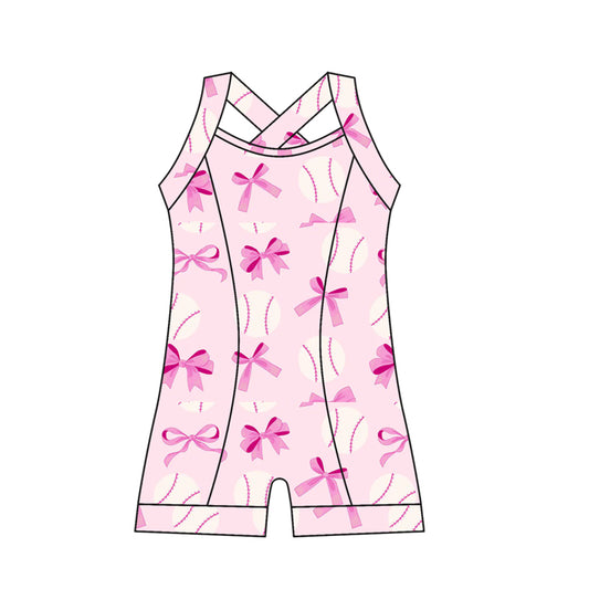 Preorder moq 10 Baby Girls Strap Pink Bows Baseballs Activity Wear Yoga Jumpsuits