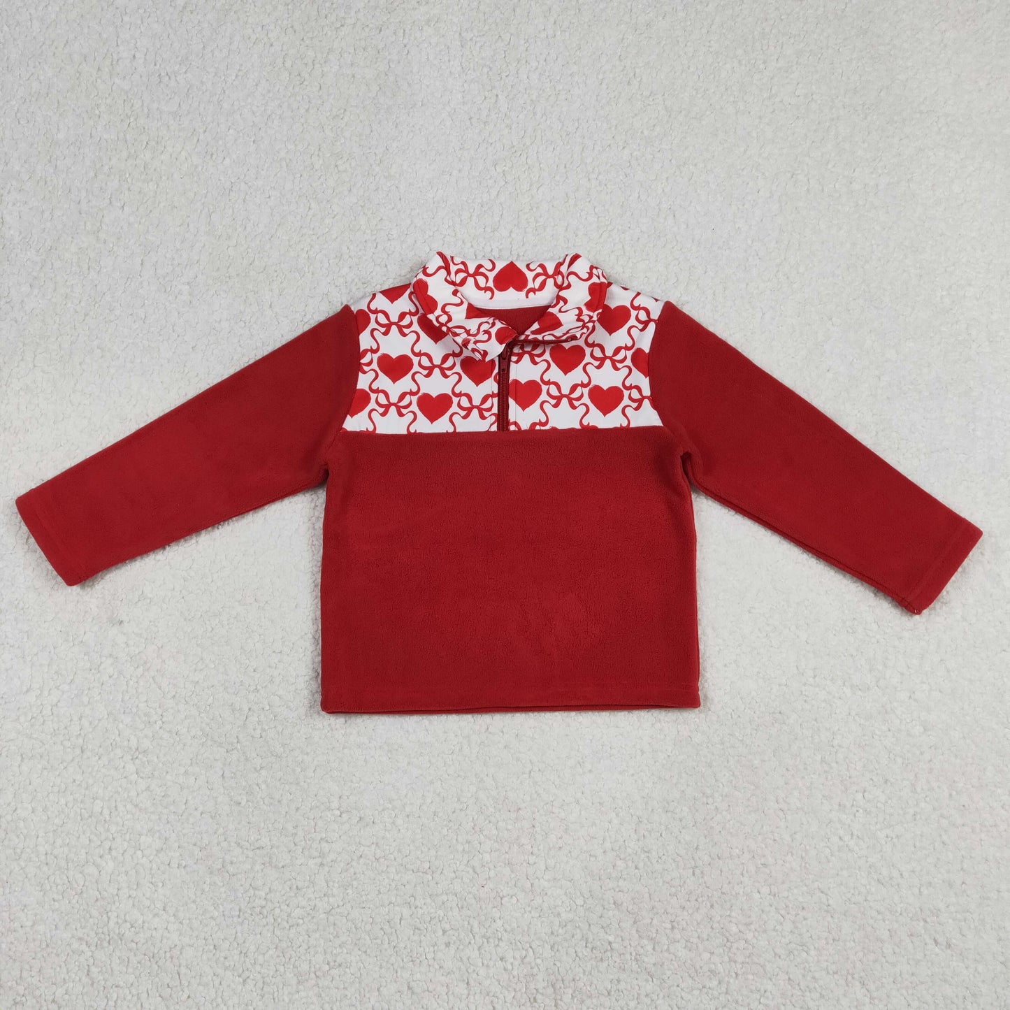 Baby Girls Long Sleeve Red Bows Hearts Checked Valentines Sherpa Zipper Top