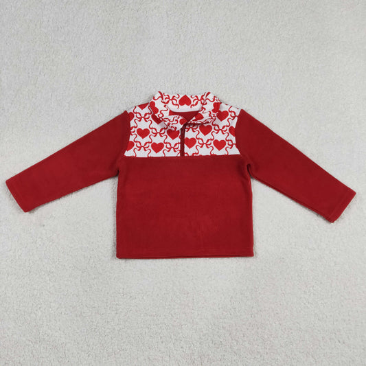 Baby Girls Long Sleeve Red Bows Hearts Checked Valentines Sherpa Zipper Top