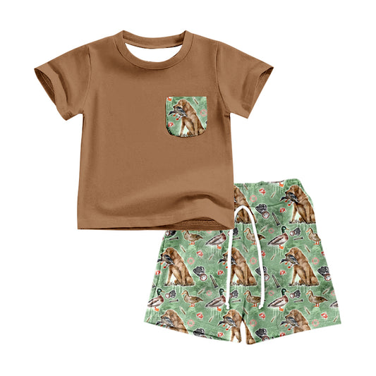 Baby Boys Dog Hunting Short Sleeve Shirt Summer Shorts Clothes Sets preorder(moq 5)