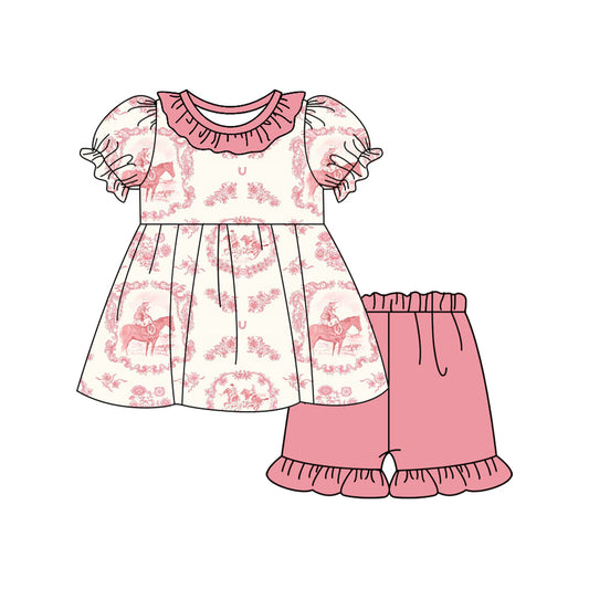 Preorder (moq 5)Baby Girls Western Rodeo Tunic Ruffle Shorts Clothes Sets