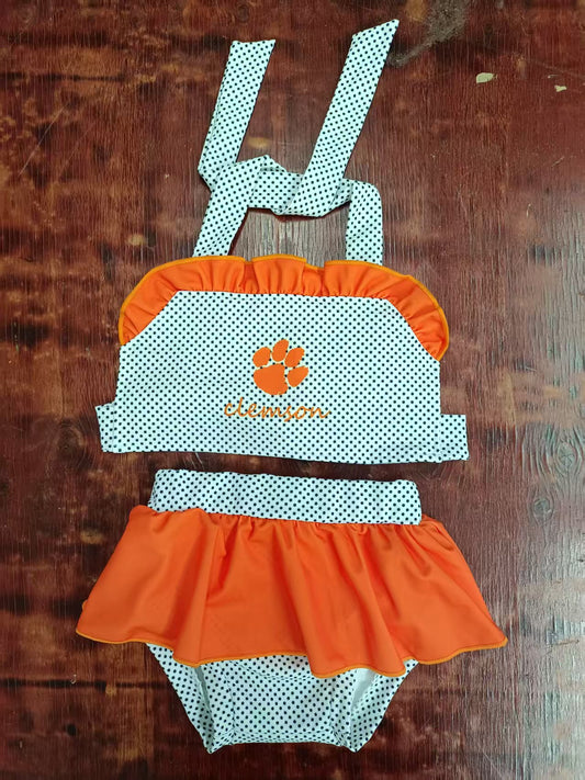 Preorder moq 5 Baby Girls Strap Orange Pawl Top Bummies 2 Piece Swimsuits