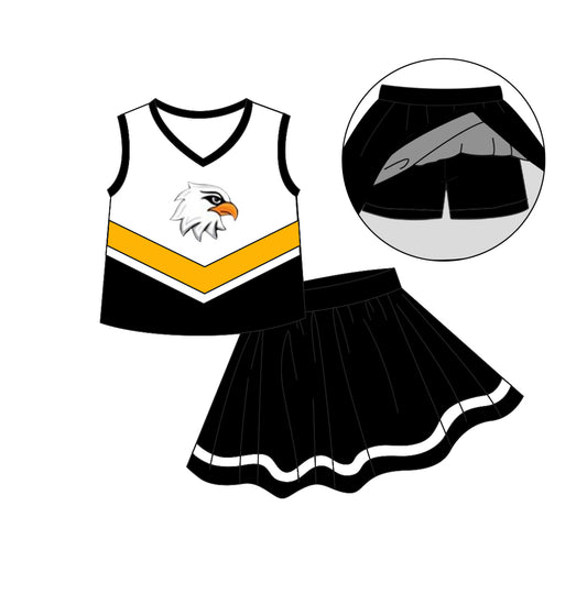 Preorder (moq 5)Baby Girls Black Eagles Cheer Team Top Skort Shorts Clothes Sets