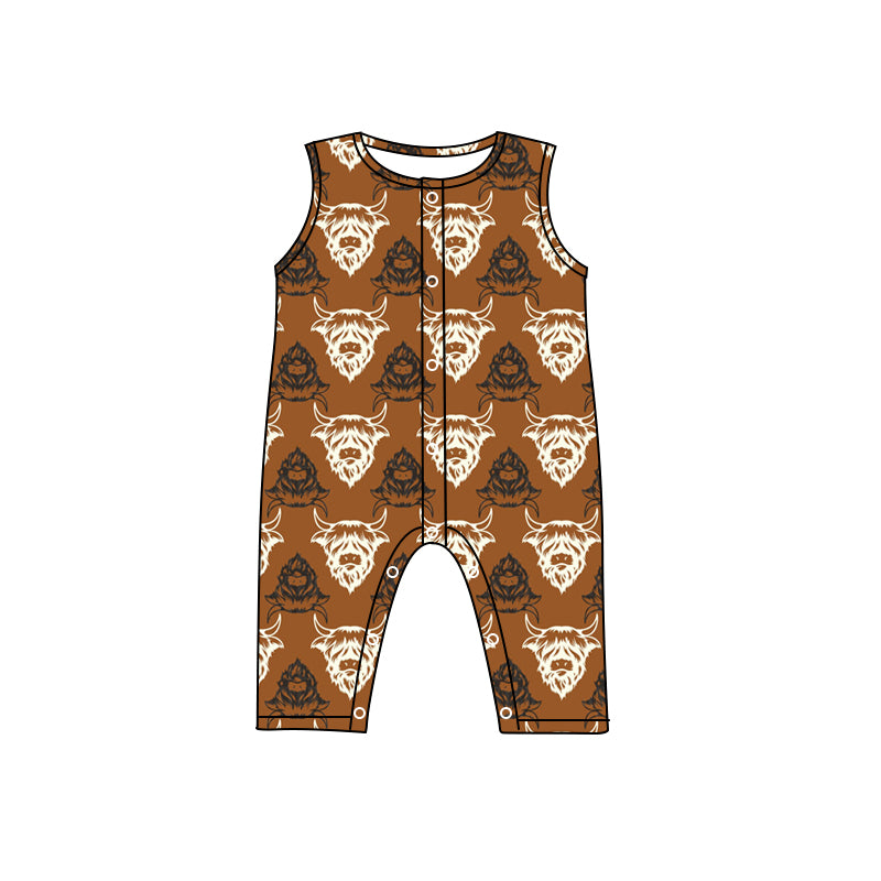 Baby Boys Western Highland Cows Buttons Sleeveless Rompers preorder(moq 5)