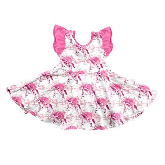 Baby Girls Flutter Sleeve Horse Rodeo Knee Legnth Dresses preorder (moq 5)