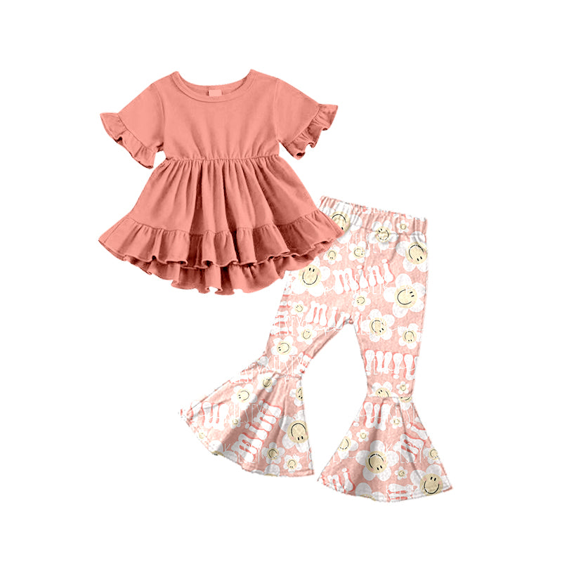 Baby Girls Pink Tunic Top Bell Mini Flowers Pants Clothes Sets preorder(moq 5)