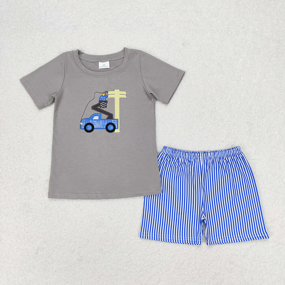 Baby Boys Construction Line Man Sibling Rompers Clothes Sets