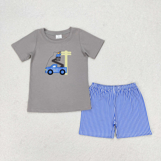 Baby Boys Construction Line Man Sibling Rompers Clothes Sets