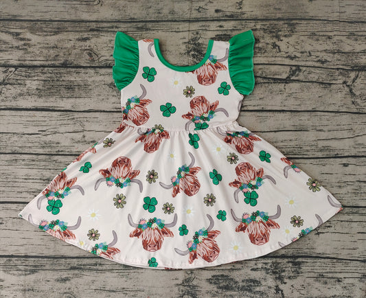 Baby Girls St Patrick Day Highland Cow Knee Length Dresses