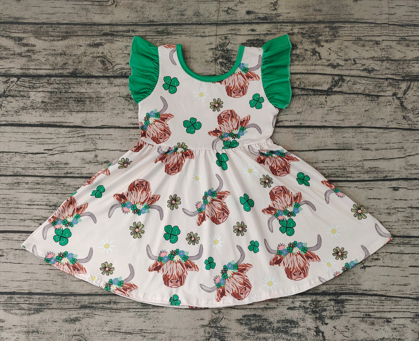 Baby Girls St Patrick Day Highland Cow Knee Length Dresses