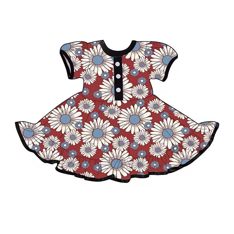 Baby Girls Red Sunflower Knee Length Dresses Preorder(moq 5)