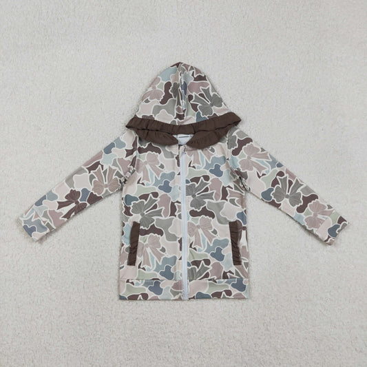 Baby Girls Bows Camo Pockets Zipper Hunting Ruffle Hoodies Top