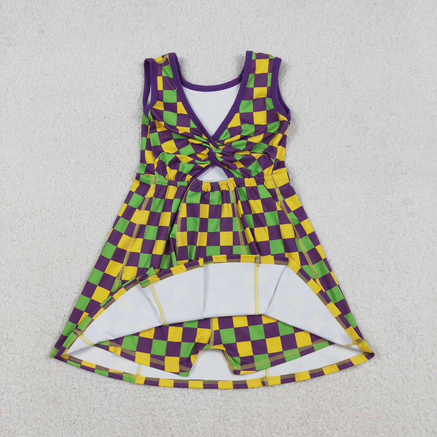 Baby Girls Mardigras Checked Yoga Active Shorts Knee Length Dresses