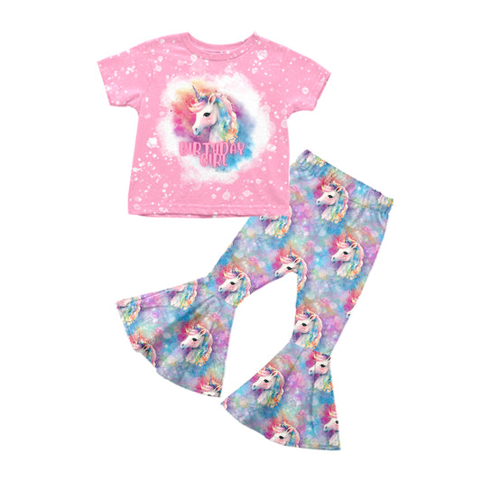 Baby Girls Birthday Unicorn Short Sleeve Top Bell Pants Clothes Sets order preorder (moq 5)