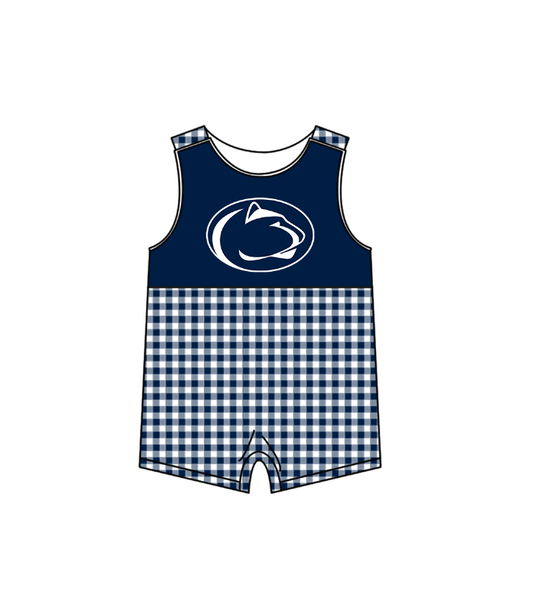 Preorder (moq 5)Baby Boys Sleeveless Leopard Checked Team Rompers
