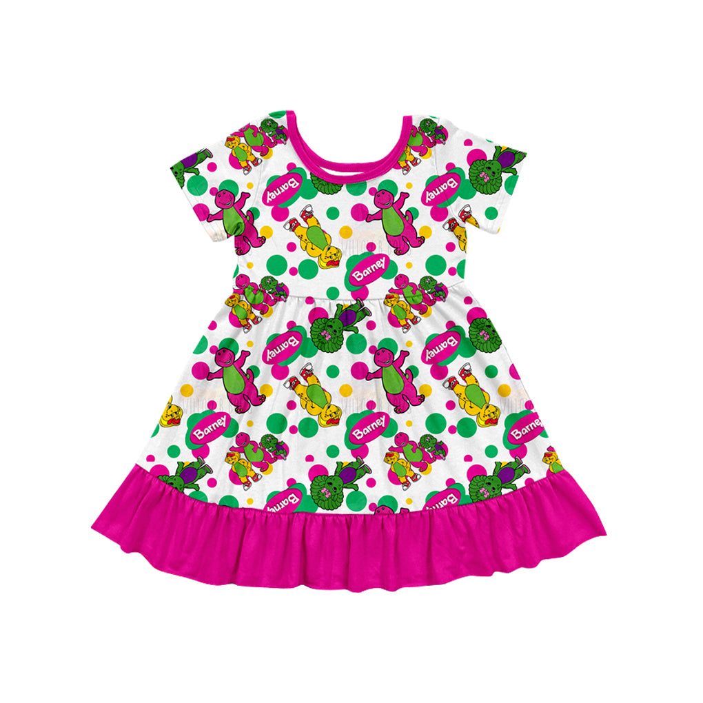 Girls Baby Kids Pink Cartoon Dinosaurs Ruffle Dresses Clothing preorder(MOQ 5)