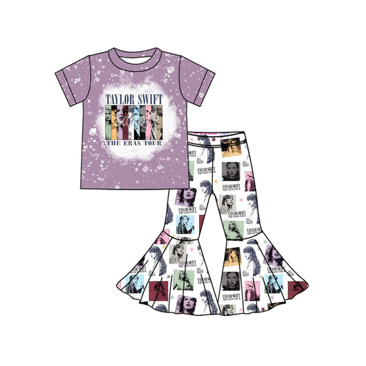 Preorder (moq 5)Baby Girls Singer Tour Lavender Shirt Bell Pants Outfits Clothes Sets