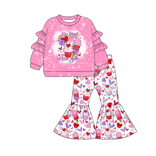 Baby Girls Valentines Sweet Cake Top Bell Pants Outfits Sets preorder(MOQ 5)