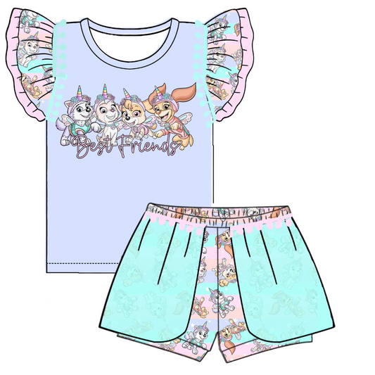 Baby Girls Best Friends Dogs Shirt Shorts Summer Clothes Sets preorder (moq 5)