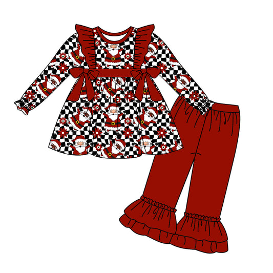 Baby Girls Christmas Santa Bows Tunic Ruffle Pants Clothes Sets Preorder(moq 5)