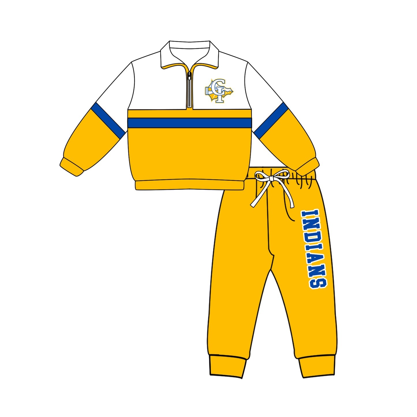 Preorder (moq 5)Baby Boys CI Indians Zip Pullovers Jogger Team Clothes Set