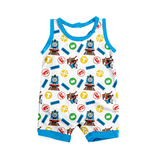 Baby Boys Train Cartoon Sleeveless Rompers preorder(moq 5)