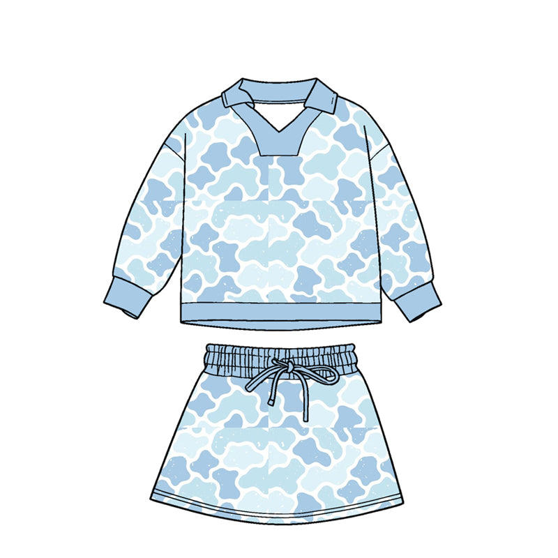 Preorder(moq 5) Baby Boys Light Blue Camo Long Sleeve Top Shorts Hunting Clothes Sets